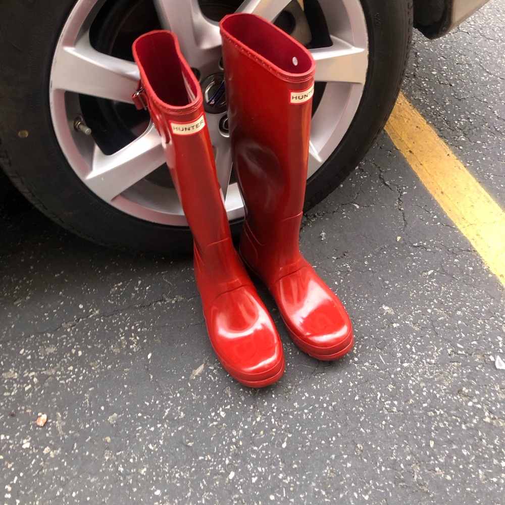Hunter Red Rain Boots size 10 glossy tall